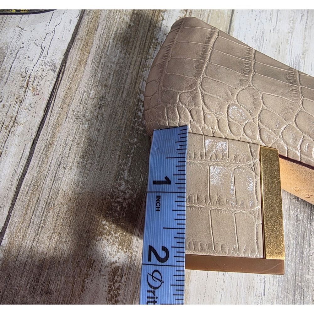 Tory Burch Eleanor Beige Croc Embossed Leather Pointed Toe Block Heel Pumps 5M - Picture 15 of 15
